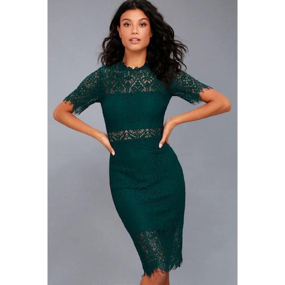 Lulus Remarkable Forest Green Lace Dress - Size Medium